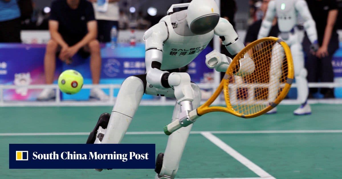 Chinese robots tackle tennis, smash race records at World Humanoid Robot Games